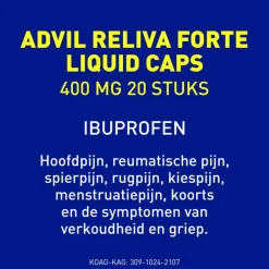 Outlet Advil Reliva Forte Liquid-Caps 400 mg Ibuprofen voor Pijn en Koorts 20 stuks