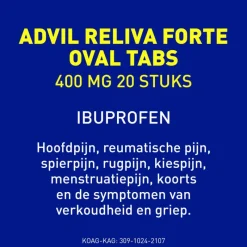 Hot Advil Reliva Forte Oval-Tabs 400 mg Ibuprofen voor Pijn en Koorts 20 stuks