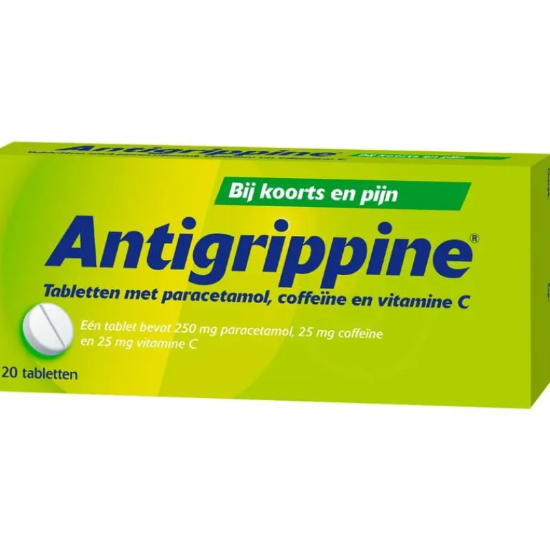 Outlet Antigrippine Tabletten met Paracetamol, Coffeïne en Vitamine C 20 Stuks