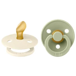 Clearance Bibs Anatomische Fopspeen Two Pack Natuurlijk Rubber Ivory/Sage Maat 1