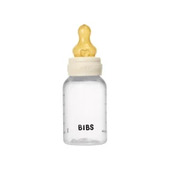 Hot Bibs Babyfles 150 ML Ivory met Latex speen en opvouwbaar trechtertje