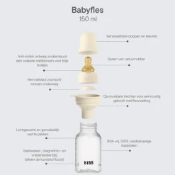 Hot Bibs Babyfles 150 ML Ivory met Latex speen en opvouwbaar trechtertje