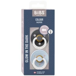 Online Bibs Glow in the dark Fopspeen Two Pack Natuurlijk Rubber Iron/Baby Blue Maat 2