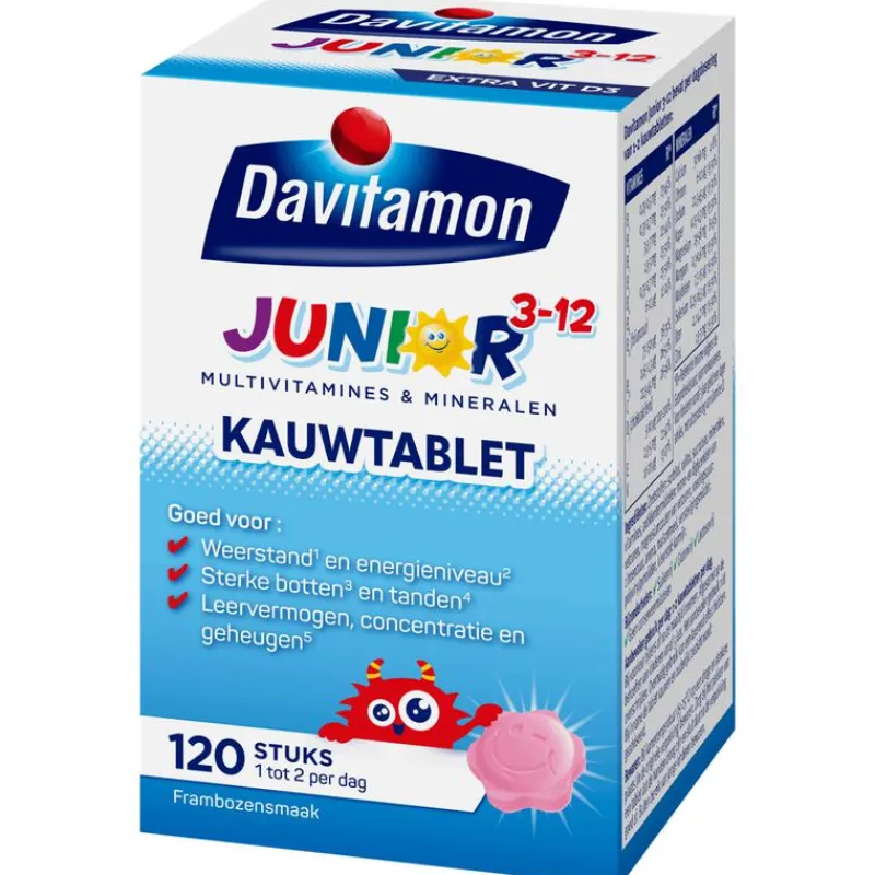 Clearance Davitamon Junior 3+ Multivitamine Kinderen Frambozensmaak 120 Kauwvitamines
