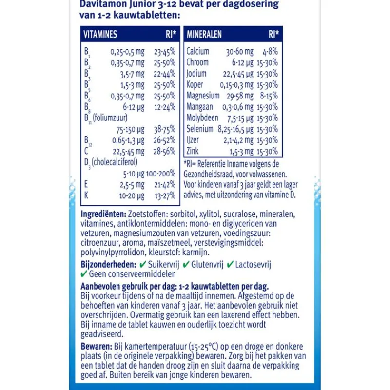Clearance Davitamon Junior 3+ Multivitamine Kinderen Frambozensmaak 120 Kauwvitamines