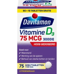 Hot Davitamon Vitamine D3 75 mcg Smelttabletten 60+15 stuks