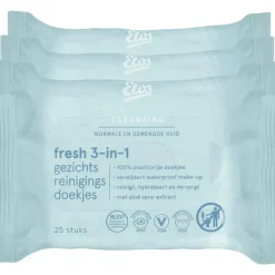 Sale Etos Fresh 3-in-1 Face Cleansing Wipes 3 x 25 stuks