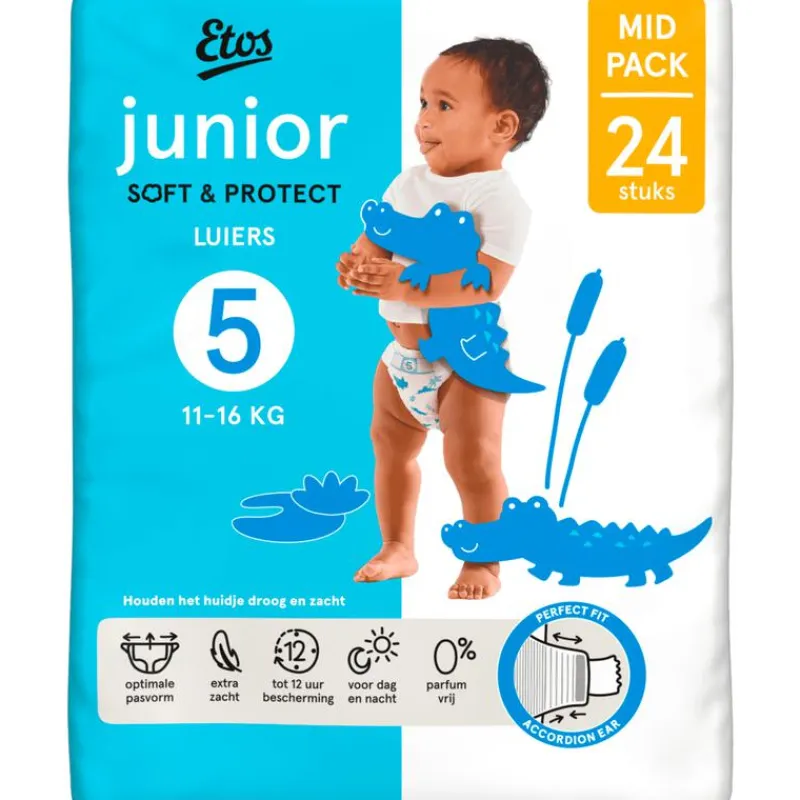 Hot Etos Luiers Junior Maat 5 11-16 kg Mid Pack 24 stuks