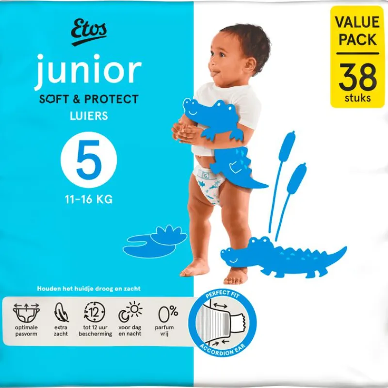 Sale Etos Luiers Junior Maat 5 11-16 kg Value Pack 38 stuks