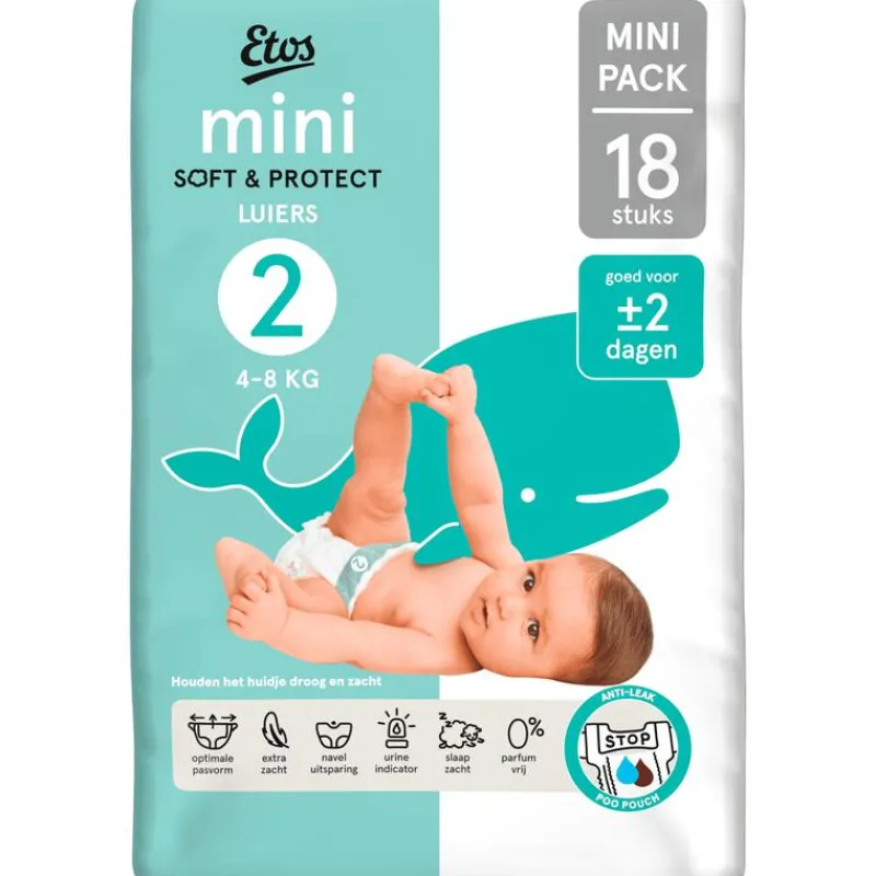 New Etos Luiers Mini Maat 2 4-8 kg Trial Pack 18 stuks
