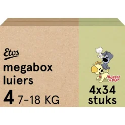 Clearance Etos Woezel & Pip Luiers Maxi Maat 4 7-18 kg Megabox 4x34 stuks