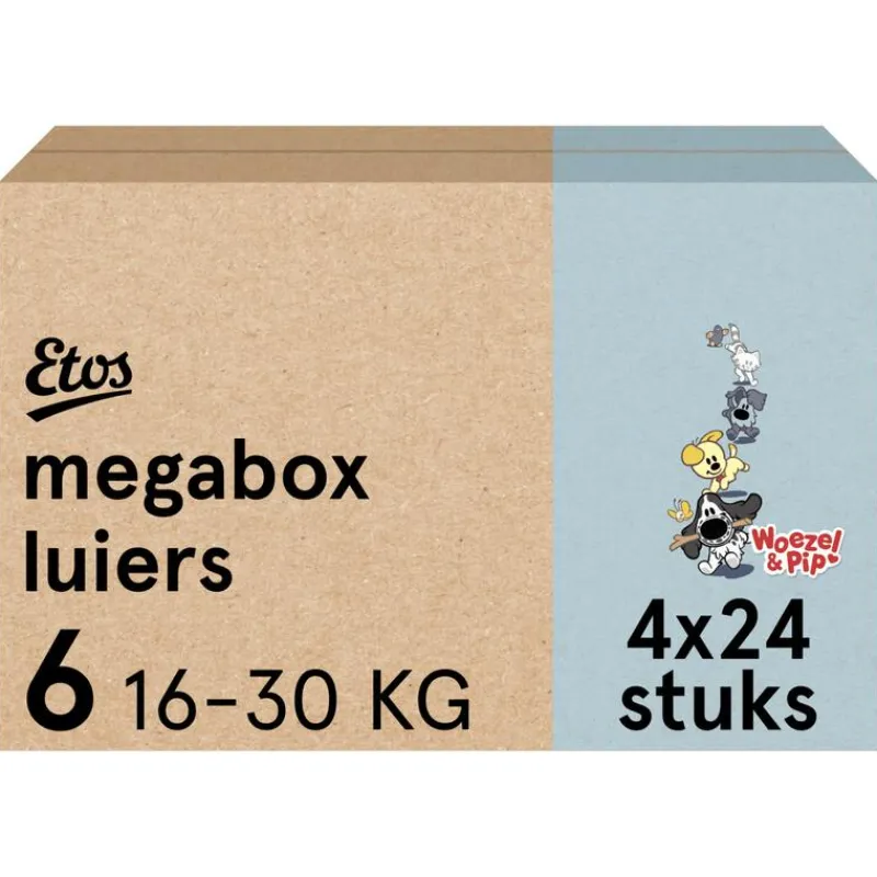 Online Etos Woezel & Pip Luiers XL Maat 6 16-30 kg Megabox 4x24 stuks