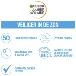 Hot Garnier Ambre Solaire Over Make-up Super UV Mist SPF50 met Glycerine, Vitamine E en Hyaluronzuur 75ml