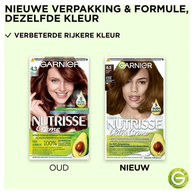 Hot Garnier Nutrisse Crème Permanente Haarverf 4.3 Goud Middenbruin