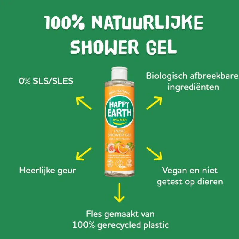 Happy Earth 100% Natuurlijke Shower Gel Rose Petitgrain