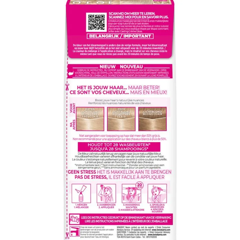 New L'Oréal Paris Casting Crème Gloss Haarverf 1010 White Chocolate Extra Licht Asblond