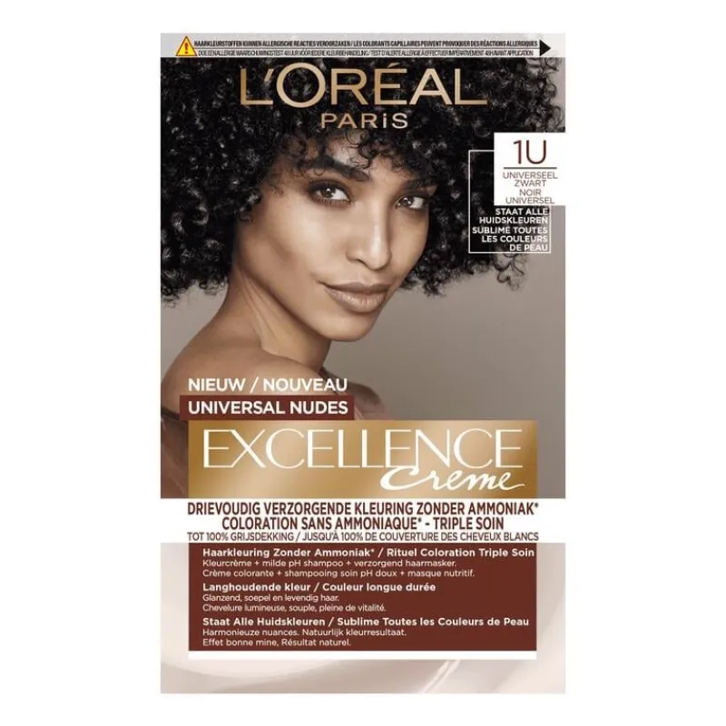 Clearance L'Oréal Paris Excellence Universal Nudes Permanente Haarverf 1U Zwart 1U Universeel Zwart