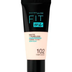 Online Maybelline New York Fit Me Matte + Poreless Foundation 30 ML 102 Fair Ivory