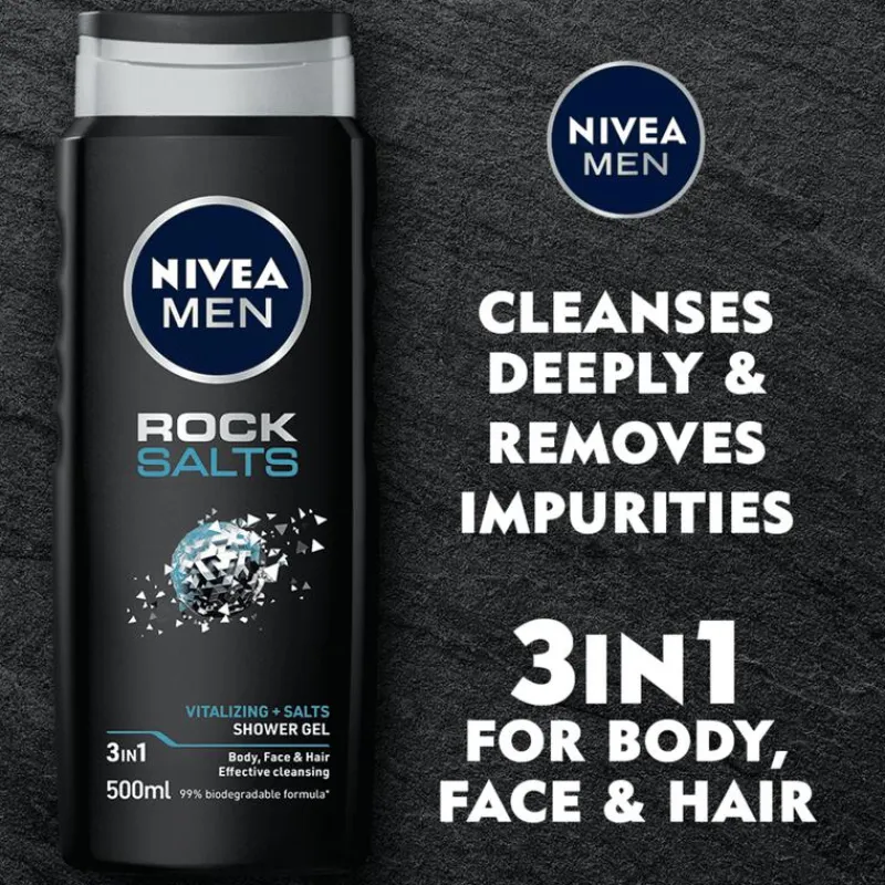 Clearance NIVEA MEN Rock Salts 3-in-1 Douchegel 500 ML