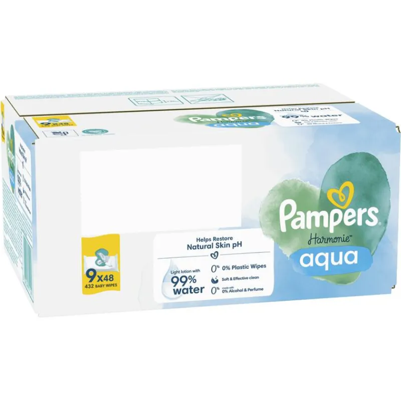 Discount Pampers Harmonie Aqua Billendoekjes 9x48 Stuks