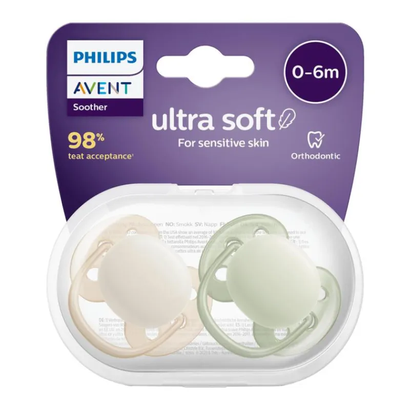 Best Philips Avent Fopspeen Ultra Soft 0-6M Double Pack, mixed - SCF091/39