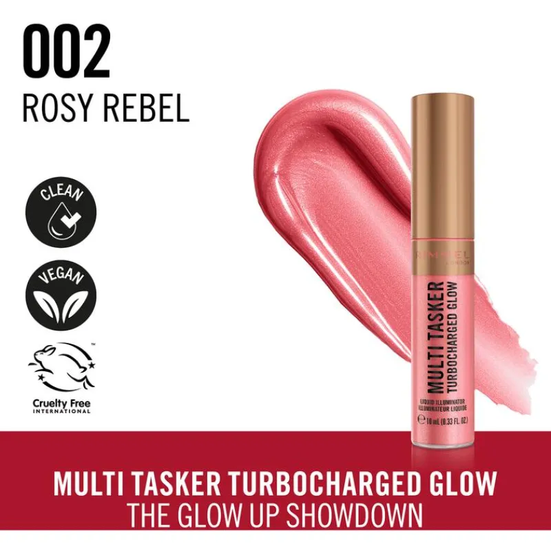 Rimmel London Multi Tasker Turbocharged Glow Liquid Illuminator Blush - Roze - 002 Rosy Rebel