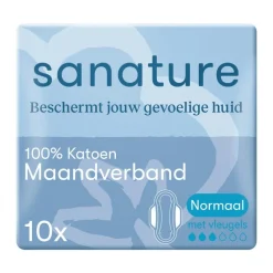 Outlet Sanature 100% Katoenen Maandverband Ultra Normaal Met Vleugels 10 stuks
