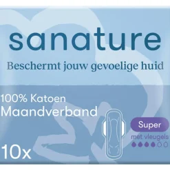 Sale Sanature 100% Katoenen Maandverband Ultra Super Met Vleugels 10 stuks