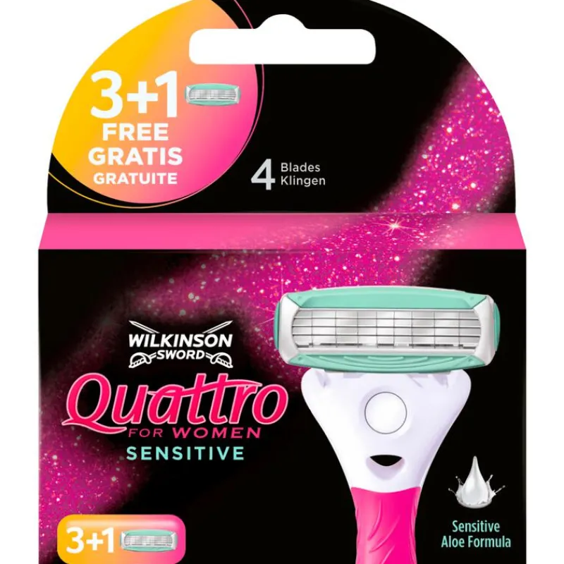 Clearance Wilkinson Sword Quattro for Women Sensitive Navulmesjes 3+1 gratis