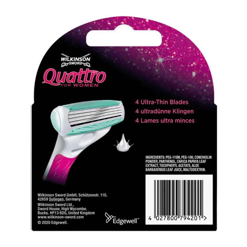 Clearance Wilkinson Sword Quattro for Women Sensitive Navulmesjes 3+1 gratis